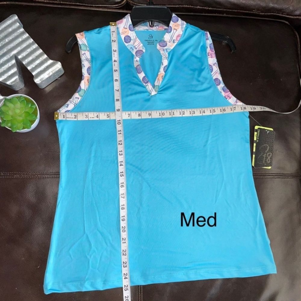 Emerald 18 Women's Golf Top Sleeveless Split V-Neck UPF 50+ Aqua Blue - Picture 8 of 11